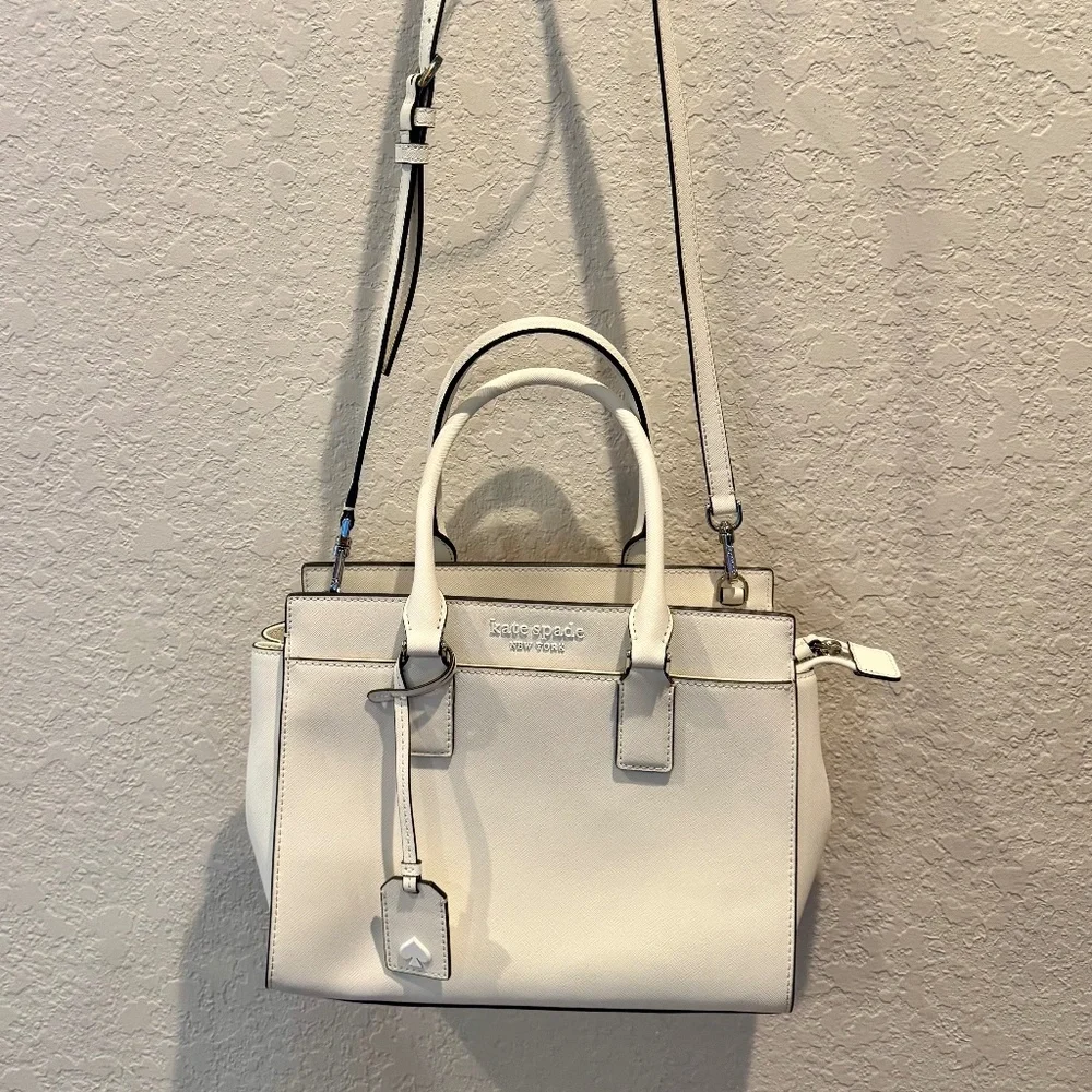 Kate Spade Cameron Monotone Medium Satchel‎ Optic White Like New Extra Strap